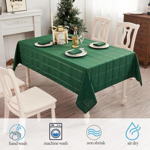 Rectangle Plaid Jacquard Tablecloth, Waterproof Washable Checkered Table Cloth, Solid Fabric Table Cover for Indoor or Outdoor use. (Hunter Green, 60 x 84 Inch (6-8 Seats))