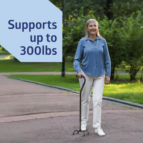 Medline Aluminum Quad Cane with Small Base for Balance, Height Adjustable 29 to 38, Knee Injuries, Surgery Recovery & Mobility, Lightweight Walking Aid for Seniors & Adults, 300 lb Weight Capacity