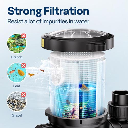 VIVOHOME 2.0HP Pool Pump - 115V/230V Self-Priming Motor - In-Ground/Above Ground - 6800GPH Energy Efficient - 1.5, 2, and 1.25-1.5 Connectors w/Strainer Basket