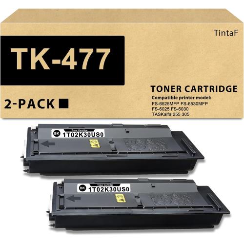 TintaF Compatible TK-477 TK477 Black Toner Cartridge 2-Pack 1T02K30US0 Replacement for Kyocera TK-477 TK477 Toner Cartridge for FS-6525MFP FS-6530MFP TASKalfa 255 and TASKalfa 305 Printer