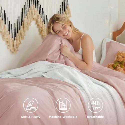 Bedsure Prewashed Twin Duvet Cover, Cotton-Like Bedding Set, Rose Pink