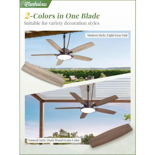 52 Outdoor Ceiling Fan with Light IP65 Outdoor Fans for Patio Waterproof
