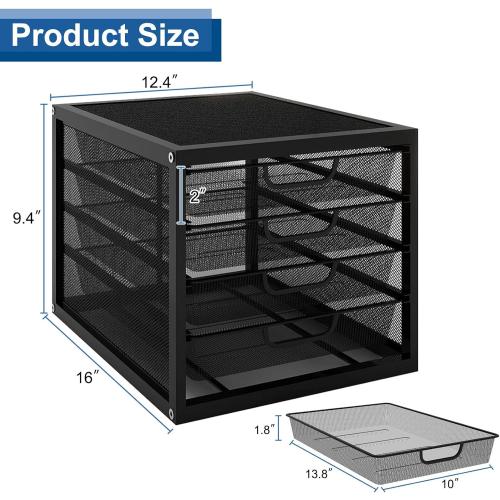 Natwind Mesh Desk Organizer with 4 Tier Sliding Drawers, Office Supplies Desktop Organizers and Accessories Stationery Storage, Paper Sorter, File Binder Organizer for Home Office School,Black