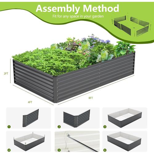 8x4x2FT Galvanized Raised Garden Bed,Galvanized Planter Boxes Outdoor, Large Metal Raised Garden Beds for Vegetables-Grey