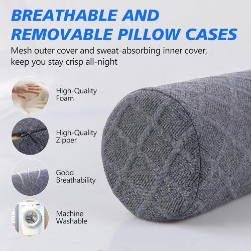 Cozyhealth 3.1 H Small Cervical Roll Pillow, Medium Soft Memory Foam Neck Round Pillow Cylinder Bolster Pillow for Sleeping, Round Neck Support for Bed, Legs, Back and Yoga (Grey, Small - 3.1 H)