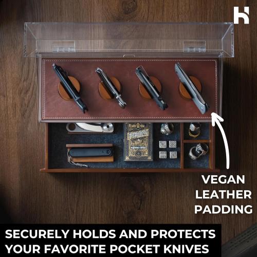 Holme & Hadfield Premium Knife Display Case for up to 10 Knives – Handcrafted Wooden Pocket Knife Organizer for Collections for EDC Collectors – Luxury Built to Last