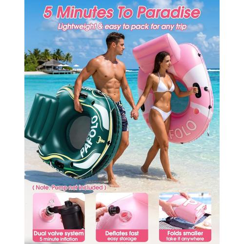COLOR GREEN ❗❗River Tubes for Floating Heavy Duty, 53 Inflatable Pool Floats Adult, Water Tube with Mesh Seat, Full Support Headrest, 2 Cup Holder, 450lb Capacity - Ideal for Pool, River, Lake Float