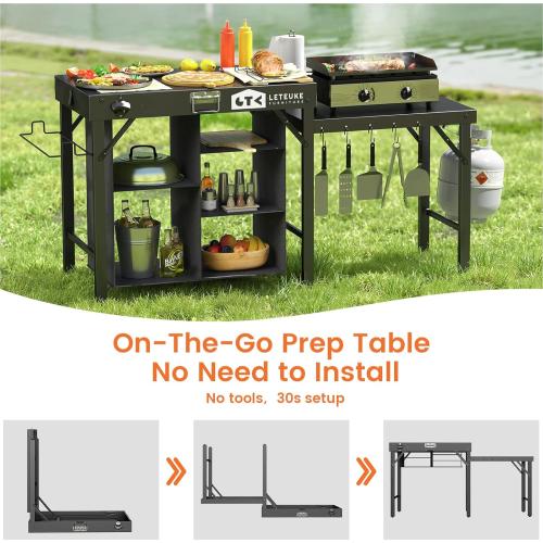 Grill Table for Blackstone Griddle Camping Grill Table Foldable Fits Ninja | Portable Grill Table with Storage Blackstone Griddle Stand for Outdoor Camping, Picnic, Garden, Patio, Dining, BBQ, Party
