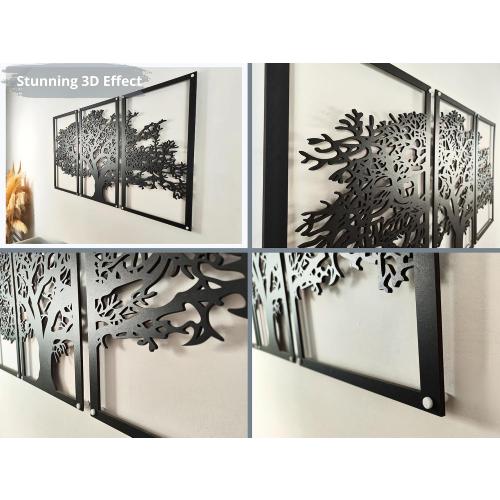 Vailla Tree of Life Wall Art 3pcs Family Tree Wall Decor 3D Wooden Wall Hanging Sculpture Modern Home Decoration 3 Panels Textured Sculptures for Living Room Bedroom Office Dinnig Room