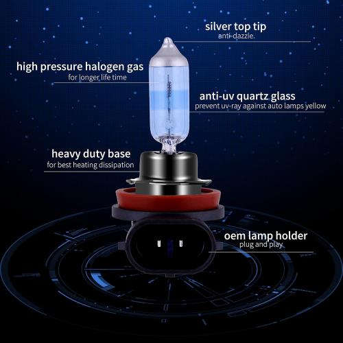H11 Headlight Bulb 5000K Super White Light Long Life Replacement PGJ19-2 12V/55W (H11, 2 Pack)