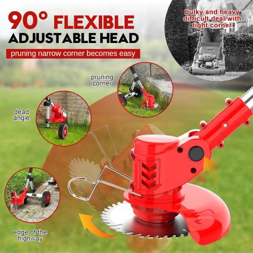 Used Electric Weed Wacker Cordless On Wheel, Lightweight Weed Eater Battery Powered 4000mAh 21V, 4 in 1 Lawn Edger Weed Trimmer Brush Cutter Mower, No String Grass Trimmer Wheel Yard Garden Tool