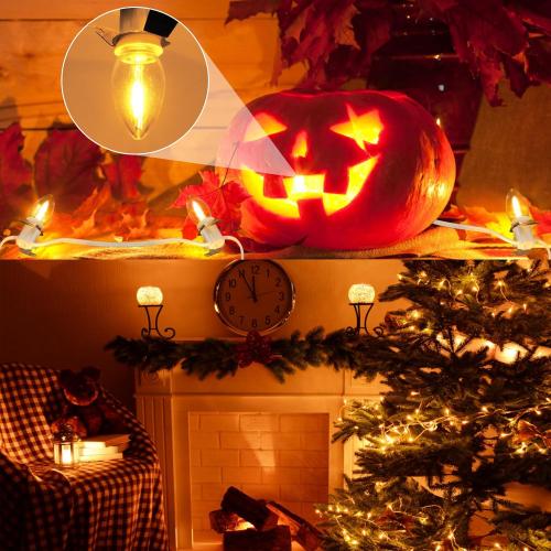 Christmas Village Lights with 10 LED Warm-White Bulb,Decoration for Christmas Village Houses,Halloween Holiday,C7 Light Cord