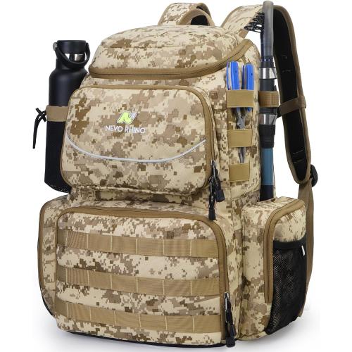 N NEVO RHINO Fishing Tackle Backpack with Rod Holders, 40L Large Fishing Bag with Waterproof Rain Cover,Outdoor Tackle Bag