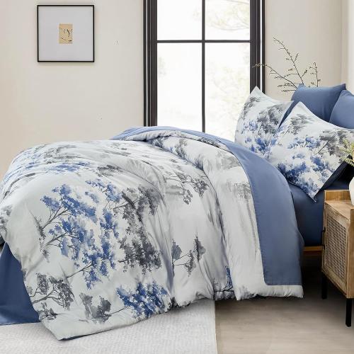 Dinjoy Comforter Set, Flower Bedding Sets with Comforter, Fitted & Flat Sheets, Pillowcases & Pillow Shams
