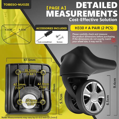 Luggage Wheels Replacement Wheel for Luggage Suitcase Repair 360° Rotating Suitcase Replacement Wheels with 4 Mounting Holes H330 (A Set - 2 pcs)