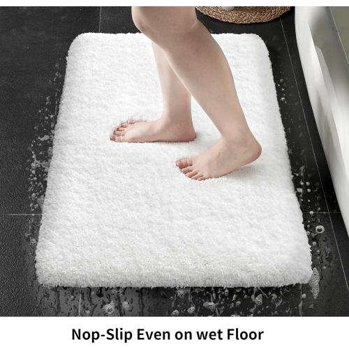 Small Bathroom Rugs  Non Slip White Fluffy Bath Mat for Bathroom Floor Machine Washable Plush Luxury Bath Rug for Tub Soft Shaggy Absorbent Shower Mat
