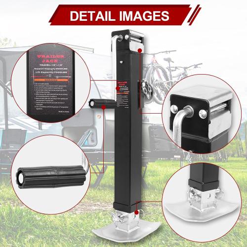 NBJINGYI Heavy Duty 8000LB Trailer Jack 28 Lift, Pipe Mount Swivel Jack with Lock Pin, Square Tube Mount, Side Wind Handle & Foot Plate, Black Coating