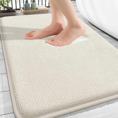 OLANLY Thick Memory Foam Bath Mat Rug 30x20, Extra Soft Absorbent Bathroom Rug, Quick Dry Bath Mats, Non-Slip, Machine Washable Carpet for Bathroom, Tub and Shower, Home Decor Accessories, Ivory