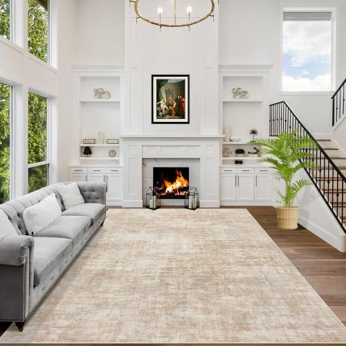 Area Rugs Washable Rug: Modern Abstract Living Room Rug Soft Anti-Skid Thin Carpet Indoor Floor Non-Shedding Carpets for Bedroom Dining Room Farmhouse Nursery Home Office Beige