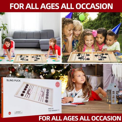 Fast Sling Puck Game - Test Your Speed and Accuracy with This Fast-Paced Wooden Air Hockey Desktop Battle Board Game - Guaranteed Fun Gifts for Family Night or Friends Party
