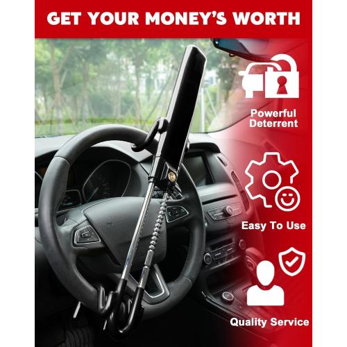 Tevlaphee Steering Wheel Lock Anti-Theft Car Device Heavy Duty Security Car Lock Antitheft Locking Devices Great Deterrent Adjustable Car Wheel Lock Anti Theft for Vehicle Truck with 3 Keys(Black)
