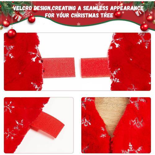 Christmas Tree Skirt Red, 36 Inch Large Soft Plush Xmas Tree Skirts, Double Layer Luxury Tree Skirt w/Silver Snowflake Sequin, Christmas Trees Decoration for Holiday Party Indoor Party Home Decor