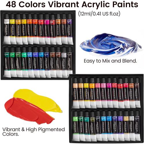 MERRIY 80-Piece Acrylic Paint Set, Artist Painting Supplies Kit with Tabletop Sketch Box Easel, 48 Colors Acrylic Paints,11x 14Stretched Canvas &More, Premium Acrylic Painting Set for Adults