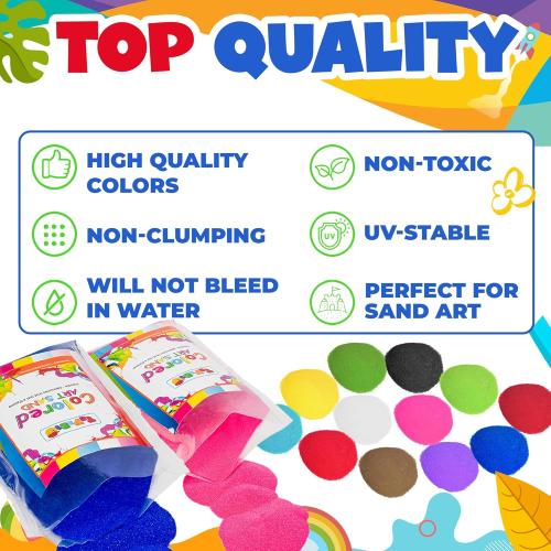 Sand Art Sand [15 Colors: 24 lbs], Colored Sands Bulk, Delightful Sands Art Fun for Crafts, Parties, Children, Nice Colorful Fun Sandy Crafts for Kids Age 3 , Non-Toxic, 15 Bags