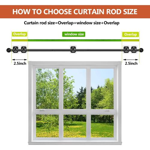 Adhesive Curtain Rod No Drilling for Renter 48 to 84 Inch Adjustable, Black | Easy Tool-Free Installation, No Drill, Non Screw, Stick on Apartment Friendly Poles with Screwless Bracket Holder Hook, Black