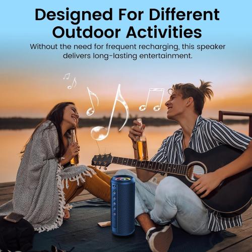 Portable Bluetooth Speaker, 2026 Bluetooth 5.4 Wireless Speaker with 20W HD Loud Stereo Sound, 20H Playtime, LED Lights, IP7, TWS Pairing, Built-in Mic, for Outdoor, Home, Beach, Party, Gift, Blue