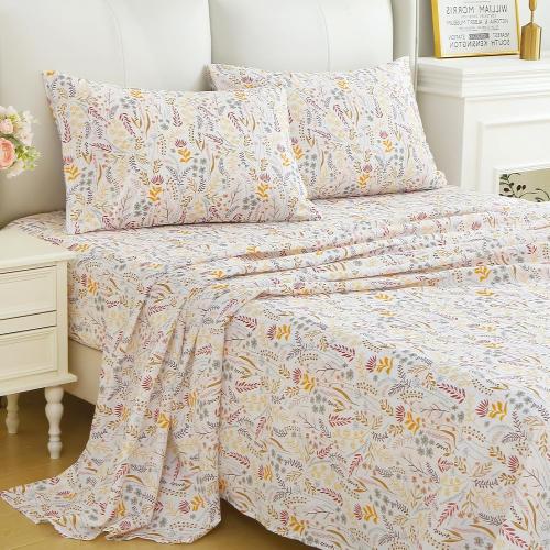 MUXHOMO Queen Size 4 Piece Sheet Set, Soft Breathable Bed Sheet Set for Bedroom with Deep Pocket Up to 16, Wrinkle-Free & Cooling Bedding for Oeko-TEX Certified - Fern Class