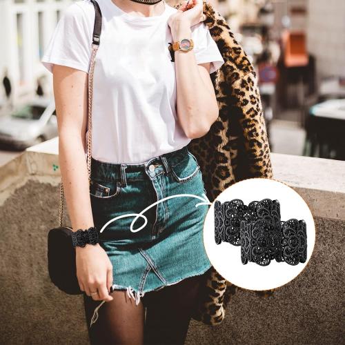 2 Pieces Black Bracelet for Women Gothic Vintage Filigree Jewelry Ladies Cuff Bracelets Bohemian Lace Bracelet Lace Cuff Bangle Wide Stretch Rhinestone Statement