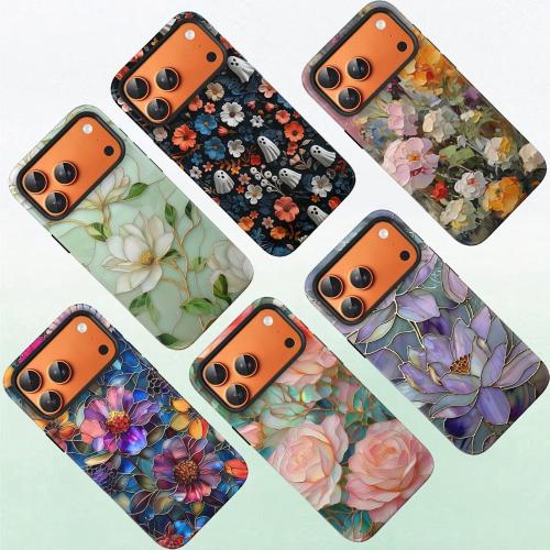 Compatible with iPhone 17 Pro Case 6.3”, Cute Floral Flower Patterns Shockproof Protective Aesthetic Phone Case with Stylish Designs for Women Girl, Vibrant Defined Blossoms