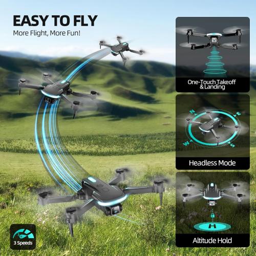 Drone with Camera  HD, FPV Foldable Mini Drone for Beginners Kids Boys Girls, with 2 recharging Batteries, Carrying Case, One Key Start, Stable Hover, Trajectory Flight, Toys Gifts (Black)