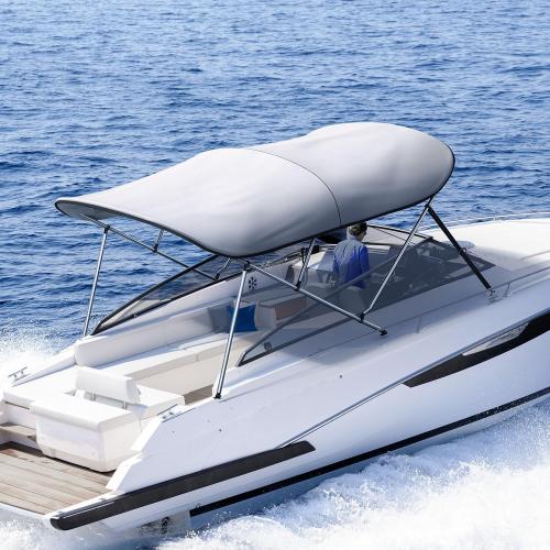 3-4 Bow Bimini Boat Top Cover Sun Shade Boat Canopy Waterproof 1 Inch Stainless Aluminum Frame 46 Height with Rear Support Poles and Storage Boot 6 Colors -11 Sizes