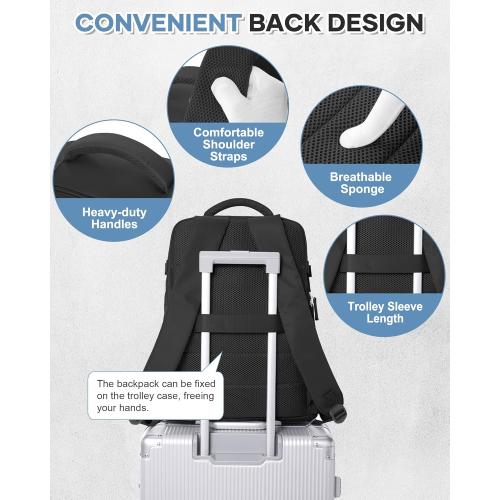VECAVE Carry On Backpack for Women,Large Travel Backpack Flight Approved,Waterproof 15.6 Inch Laptop Backpack Business Work Backpacks Men Mochila De Viaje Black