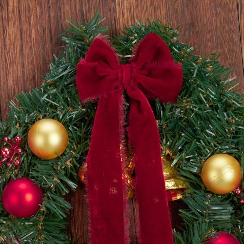 Red Velvet Ribbon for Christmas Tree - 1 1/2 inch Wide Handmade Fringe Fabric Ribbons for Gift Wrapping, Baby Shower, Flower Bouquet