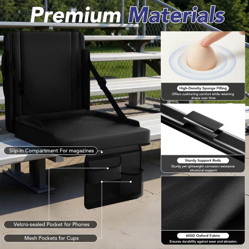 Stadium Seats with Back Support 2PACKS Adjustable Bleacher Chairs with Back and Cushion Bleacher Seat with Cup Holder, Carry Handle & Shoulder Strap for Outdoor Sports Events, Picnics, Beaches