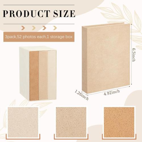 Marsui 3 Pack 4x6 Small Photo Album Holds 156 Pictures Mini 4x6 Minimalist Photo Book Small Album Book for Pictures Memories for Family Wedding Anniversary Christmas Gift Travel and Graduation
