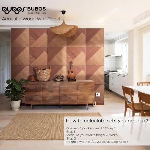 BUBOS Self-Adhesive Acoustic Wall Panels,6 Pack Wood-Pattern Soundproof Wall Panels, Total Size 70.8 x 47.2 Inches Decorative Sound Absorbing Panels for Studio, Home,Deep Diamond Weave