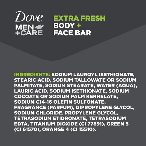 Dove Men Care 3 in 1 Bar To Clean and Hydrate Skin Extra Fresh More Moisturizing Than Bar Soap 3.75 oz 4 Bars (2PK)