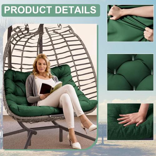 VKETU Porch Swing Cushion Three Seat, Waterproof Swing Cushions Replacement with Backrest, Outdoor Garden Furniture Patio 4 Thickened Cushions with Ties (Dark Green, 40x70in)