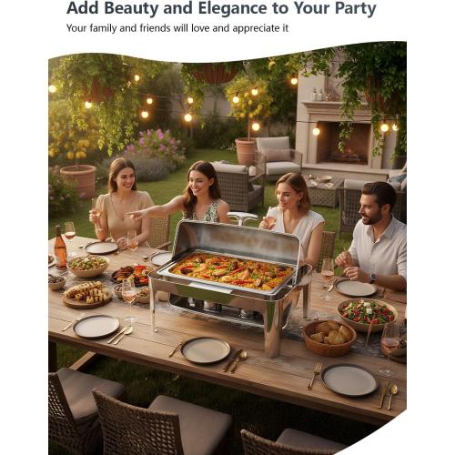 13QT Roll Top Chafing Dishes for Buffet: Stainless steel Chafing Dish Set | Chafers and Buffet Warmers Sets for Parties, Birthday, Wedding, Gathering-1 Full & 2 Half & 3 1/3 Size Food Pan & 1 Water Pan