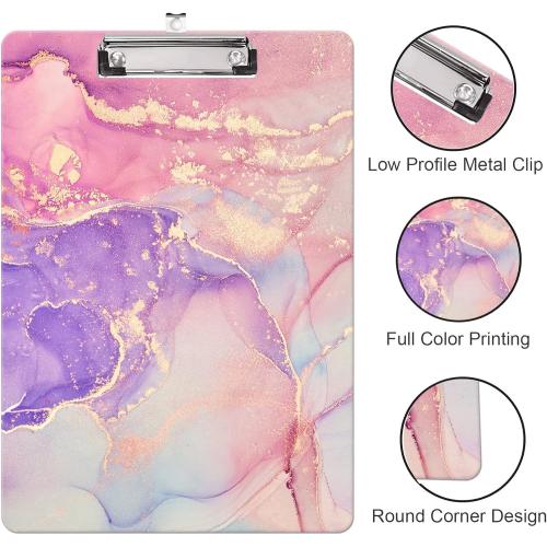 Fashion Clipboard, A4 Letter Size Wooden Decorative Clipboards for Teacher, Nurse, Doctor,Student and Kids, Cute Design for Standard Size 12.2 x 8.9 (C-Pink Purple Marble)