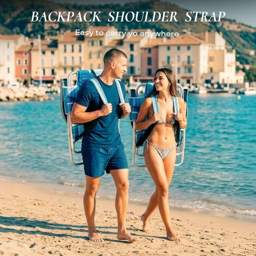 Tall Beach Chairs for Adults, Portable Folding High Seat Backpack Beach Chair Heavy Duty 5-Position Lay Flat with Cooler Bag, Cup Holder for Outdoor/Lawn/Trip/Picnic/Fishing/Camping