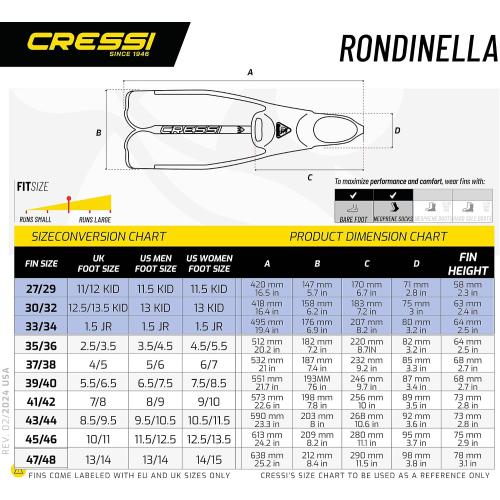 Cressi Adult Snorkeling Full Foot Pocket Fins, Good Thrust, Light Fin, Rondinella: Designed and Made in Italy