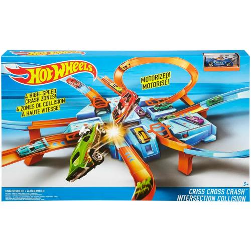 Hot Wheels Toy Car Track Set, Criss Cross Crash with 1:64 Scale Vehicle, Powered by a Motorized Booster (Amazon Exclusive)