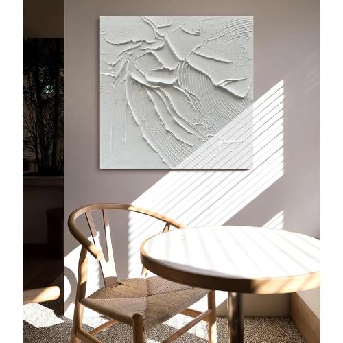 NANKAI Art Hand-Painted White Canvas Wall Art 24x24 inch Abstract Thick Texture Oil Painting Modern Minimalist Art Home Wall Decoration Painting