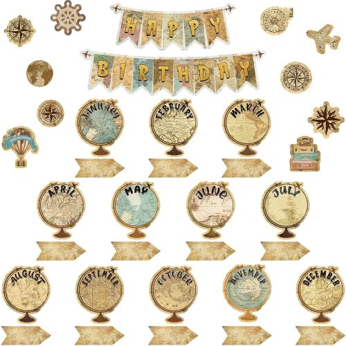 Pajean Travel The Map Bulletin Board Set Globes Happy Birthday Bulletin Board Decor Travel Calendar Wall Decorations for Calendars Classroom School Decor