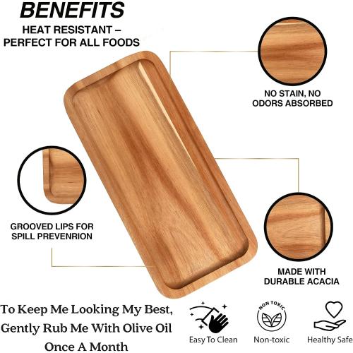 Acacia Wooden Platters for Food & Decor, Wooden Serving Board & Platter, Wood Serving Trays & Plates, 13' x 6' Flatbread Plate, Wood Plate Set of 3 Food Platter